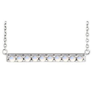 Natural Rainbow Moonstone Bar Necklace 14K White Gold