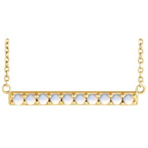 Natural Rainbow Moonstone Bar Necklace 14K Yellow Gold