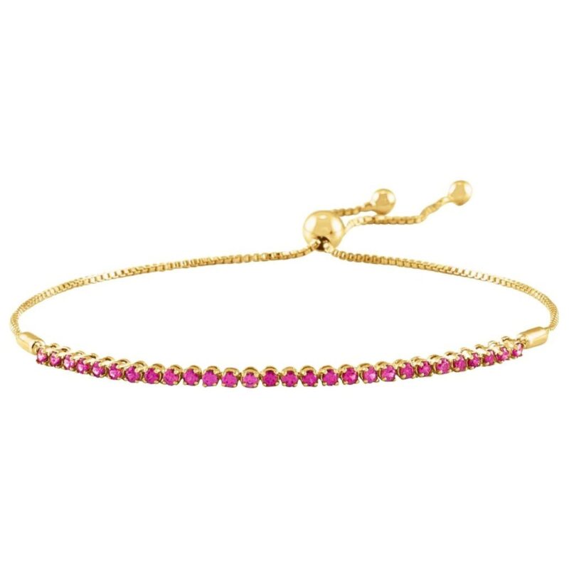 Natural Ruby Adjustable Bolo Bracelet 14K Yellow Gold