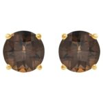 Natural Smoky Quartz Stud Earrings 14K Gold 5 mm