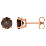 Natural Smoky Quartz Stud Earrings 14K Rose Gold 5 mm