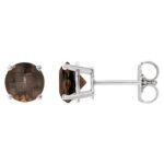 Natural Smoky Quartz Stud Earrings 14K White Gold 5 mm