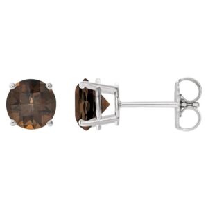 Natural Smoky Quartz Stud Earrings 14K White Gold 5 mm