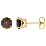 Natural Smoky Quartz Stud Earrings 14K Yellow Gold 5 mm
