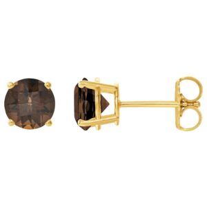Natural Smoky Quartz Stud Earrings 14K Yellow Gold 5 mm