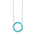 Natural Turquoise Circle Necklace 14K White Gold