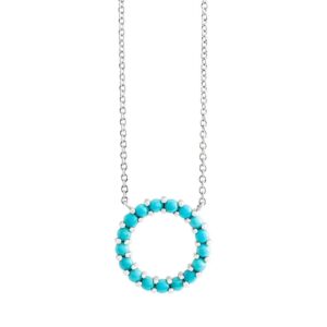 Natural Turquoise Circle Necklace 14K White Gold