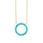 Natural Turquoise Circle Necklace 14K Yellow Gold