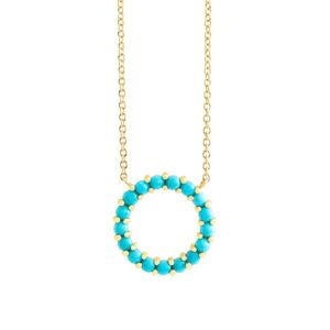 Natural Turquoise Circle Necklace 14K Yellow Gold
