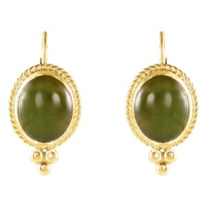 Nephrite Jade Cabochon Leverback Earrings 14K Yellow Gold