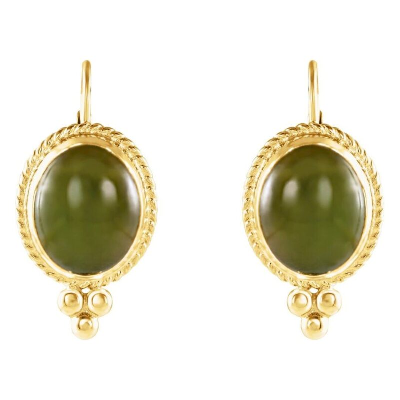 Nephrite Jade Cabochon Leverback Earrings 14K Yellow Gold