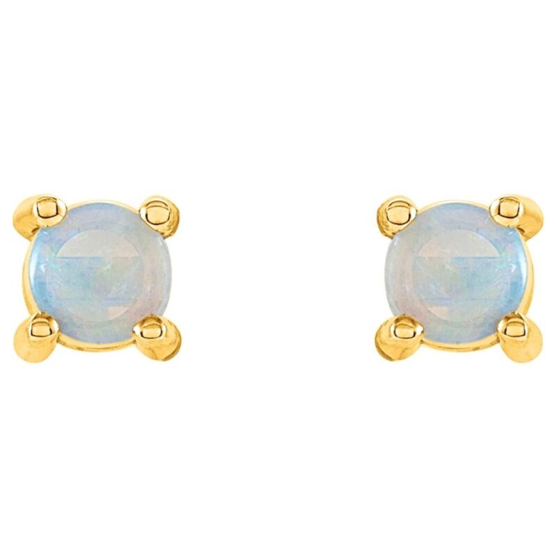 Opal October Birthstone Stud Earrings 14K Gold