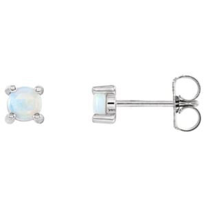 Opal October Birthstone Stud Earrings 14K White Gold