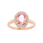 Oval Pink Morganite and Diamond Halo Ring 1 6 Ct tw 14K Rose Gold (2)