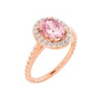 Oval Pink Morganite and Diamond Halo Ring 1 6 Ct tw 14K Rose Gold (4)