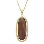 Oval Smoky Quartz Pendant Necklace 14K Gold