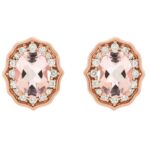 Peach Morganite and Diamond Halo Stud Earrings 14K Gold 1 3 Ct tw