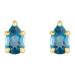 Pear Shaped London Blue Topaz Stud Earrings 14K Gold