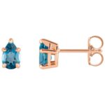 Pear Shaped London Blue Topaz Stud Earrings 14K Rose Gold