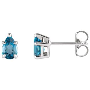 Pear Shaped London Blue Topaz Stud Earrings 14K White Gold