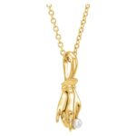 Pearl Buddha Hand Necklace 14K Yellow Gold
