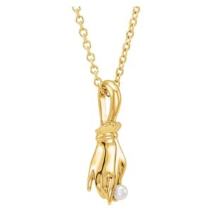 Pearl Buddha Hand Necklace 14K Yellow Gold