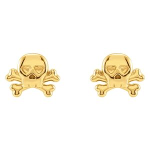 Petite Skull and Crossbones Stud Earrings 14K Gold