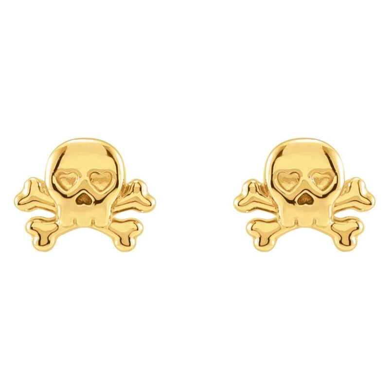 Petite Skull and Crossbones Stud Earrings 14K Gold