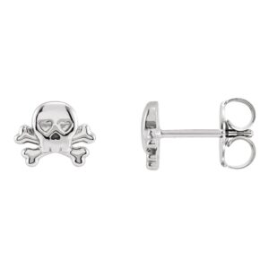 Petite Skull and Crossbones Stud Earrings 14K White Gold