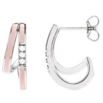 Pink Enamel Diamond Accented Double-Row Hoop Earrings 14K White Gold Pink Enamel Diamond Accented Double-Row Hoop Earrings 14K White Gold