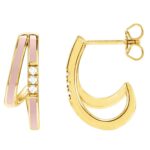 Pink Enamel Diamond Accented Double-Row Hoop Earrings 14K Yellow Gold Pink Enamel Diamond Accented Double-Row Hoop Earrings 14K Yellow Gold