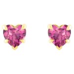 Pink Tourmaline Heart Stud Earrings 14K Gold
