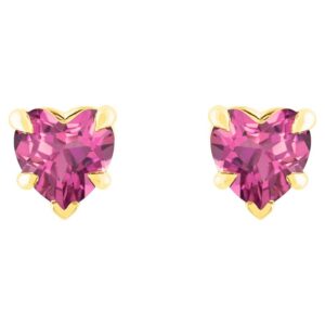 Pink Tourmaline Heart Stud Earrings 14K Gold