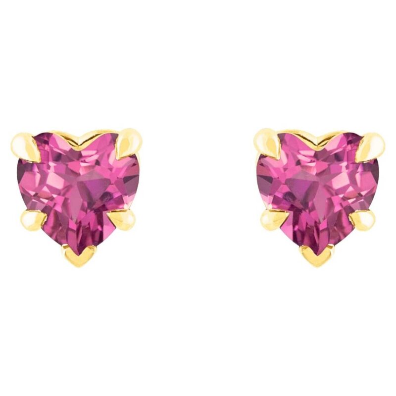 Pink Tourmaline Heart Stud Earrings 14K Gold