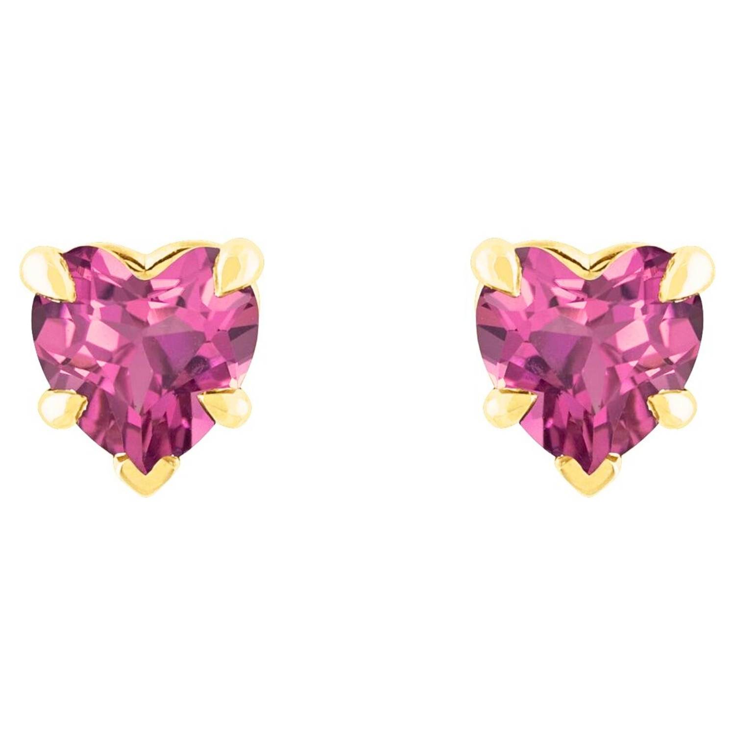 Pink Tourmaline Heart Stud Earrings 14K Gold