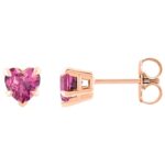 Pink Tourmaline Heart Stud Earrings 14K Rose Gold