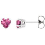 Pink Tourmaline Heart Stud Earrings 14K White Gold