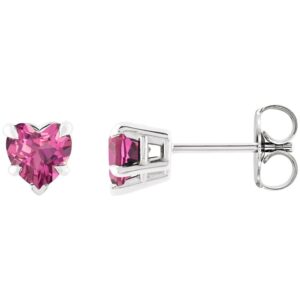 Pink Tourmaline Heart Stud Earrings 14K White Gold