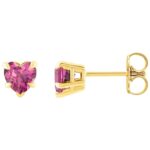 Pink Tourmaline Heart Stud Earrings 14K Yellow Gold