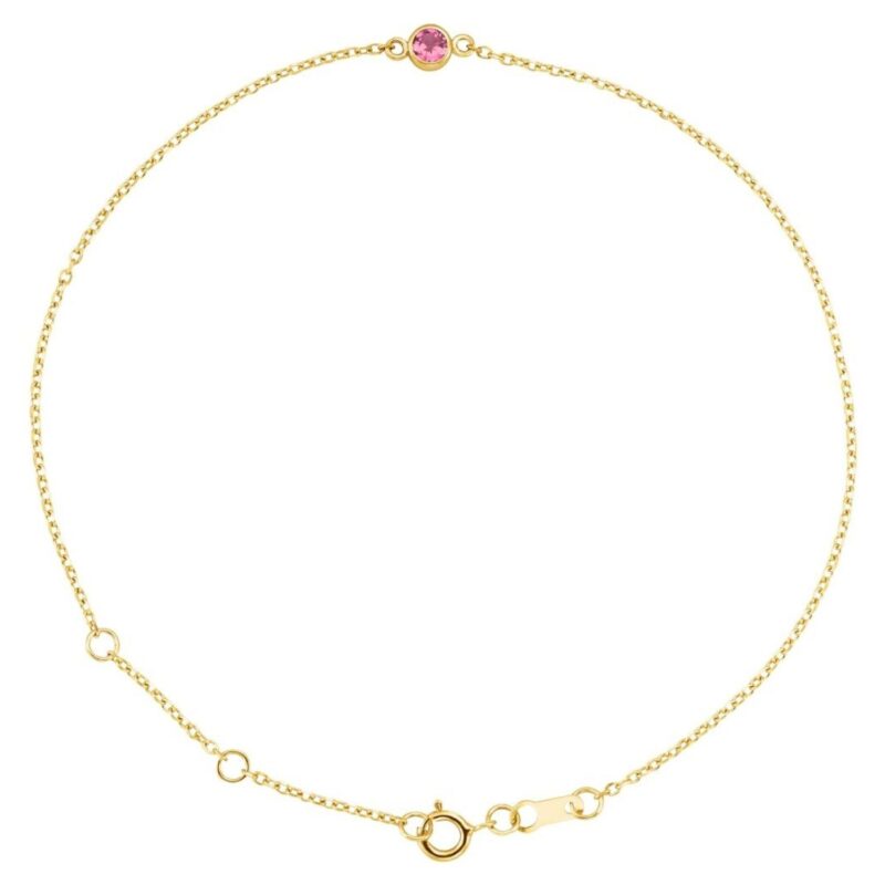 Pink Tourmaline October Birthstone Bracelet 14K Yellow Gold
