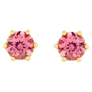 Pink Tourmaline and Diamond Crown Stud Earrings 14K Gold