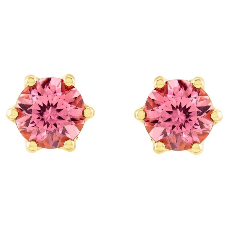 Pink Tourmaline and Diamond Crown Stud Earrings 14K Gold