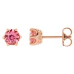 Pink Tourmaline and Diamond Crown Stud Earrings 14K Rose Gold