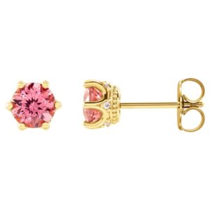 Pink Tourmaline and Diamond Crown Stud Earrings 14K Yellow Gold