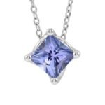 Princess Cut Tanzanite Slide Pendant Necklace 14K White Gold