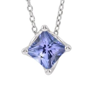 Princess Cut Tanzanite Slide Pendant Necklace 14K White Gold