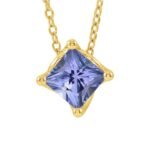 Princess Cut Tanzanite Slide Pendant Necklace 14K Yellow Gold