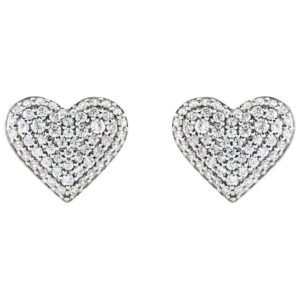 Puffed Heart Shaped Pave Diamond Stud Earrings 1 2 Carat 14K Gold