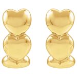 Puffed Hearts J-Hoop Earrings 14K Yellow Gold