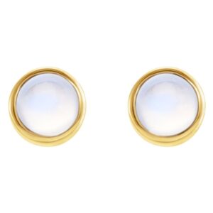 Rainbow Moonstone Bezel Set Stud Earrings 14k Gold